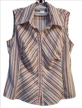 Laura Women's Pink Striped Sleeveless Button-Front Shirt